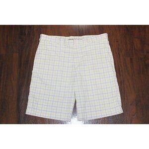 Nike Golf Mens White, Gray & Yellow Plaid Flat-Front Shorts Size 40